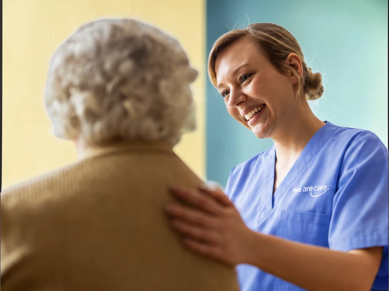 A We Are Care carer supporting a resident at home